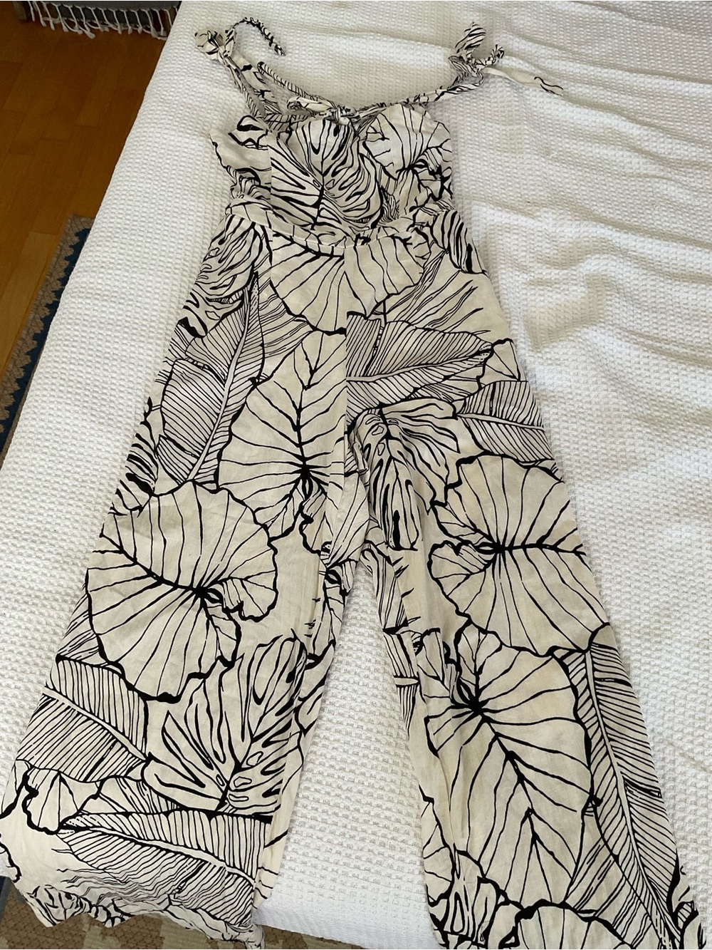 Rachel Zoe Black and Cream Tropical-Leaf Jumpsuit